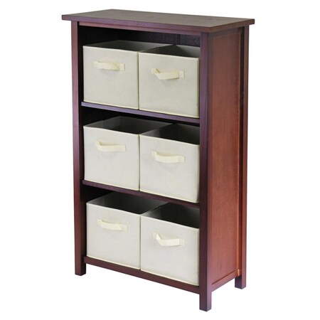 Winsome Verona 3 Section M Storage Shelf with 6 Foldable Fabric Baskets - Walnut and Beige 94881